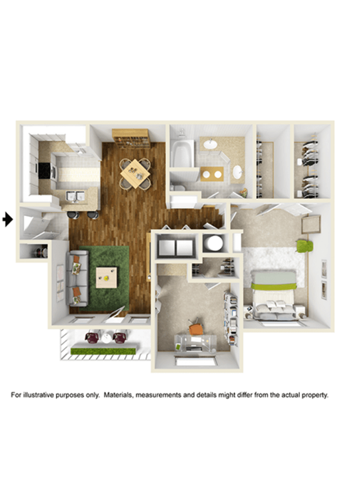 Floor plan for 1 bed, 1 bath, 1008 sqft